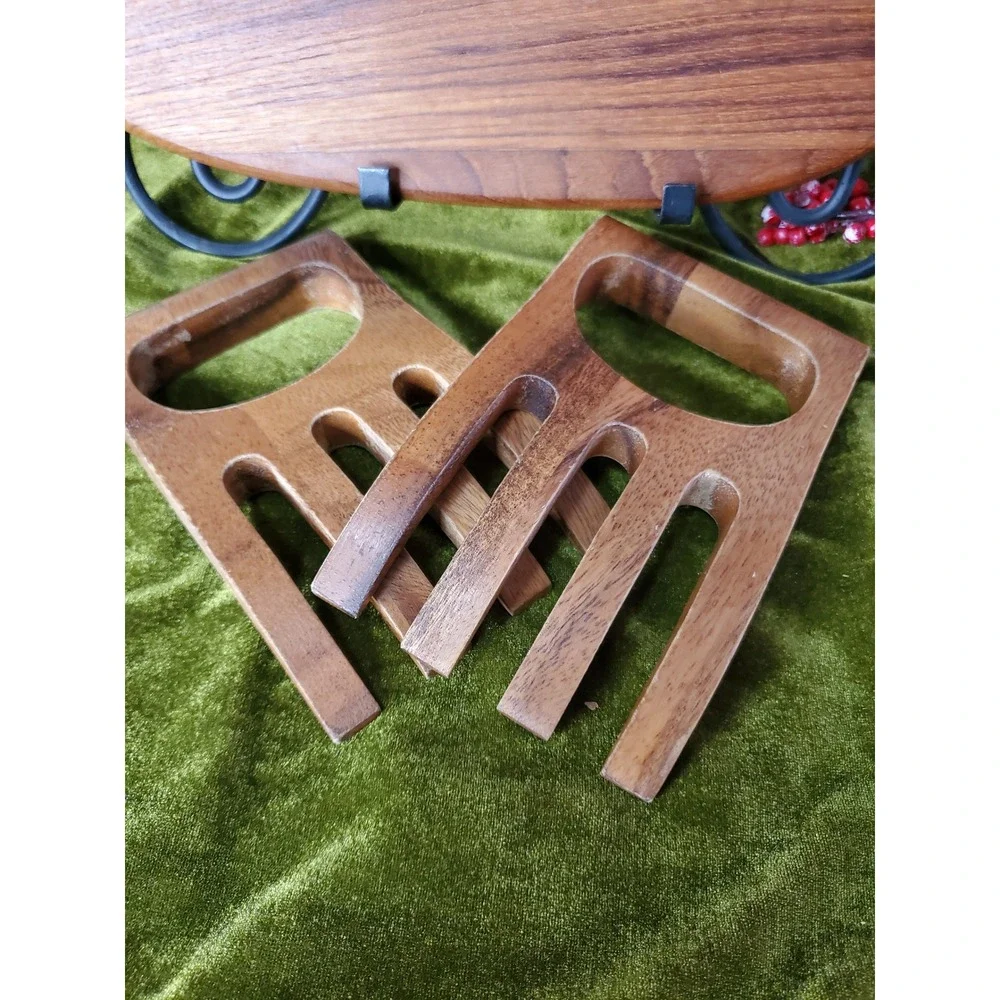 Vintage Dansk Wood‎ carving/cheese Board salad forks  napkin rings hostess set